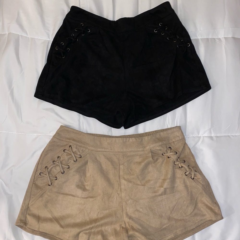 E-Lady Lace-up Suede Shorts (2 for 1, Black and Tan)